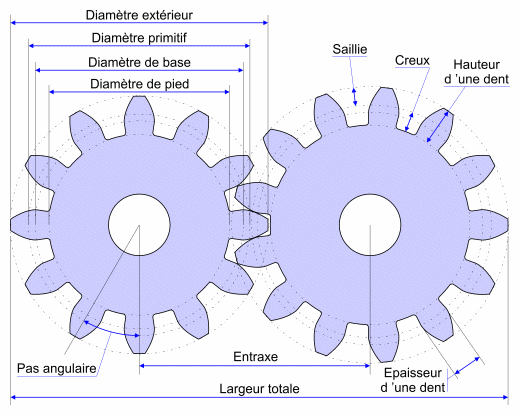 Ensemble couronne/pignon/pignon à denture hélicoïdale/pignon